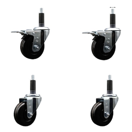 Service Caster 3-1/2'' Phenolic Swivel 1'' Expanding Stem Caster Set 2 Total Lock Brakes, 4PK SCC-EXTTL20S3514-PHR-2-S-2-1